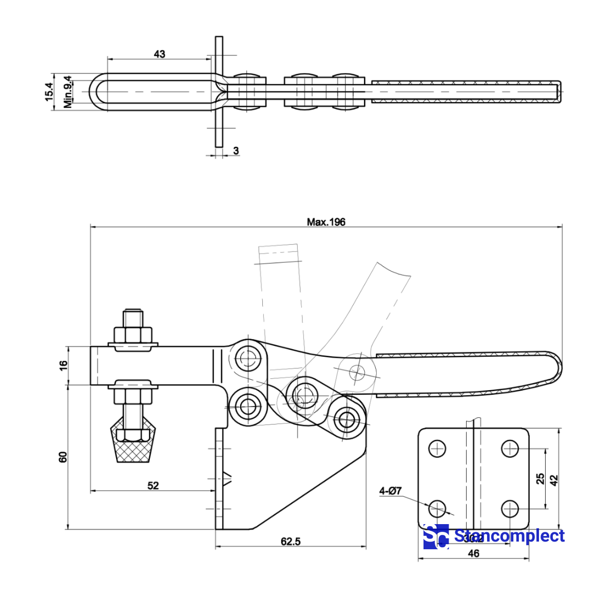 Quick release horizontal toggle clamp ST-202-F - holding capacity 227 kg